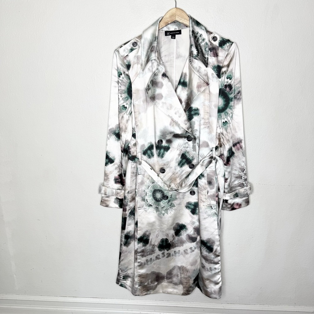 New INC International Concepts Tie Dye Satin Tench Coat Women's Large - Picture 1 of 10